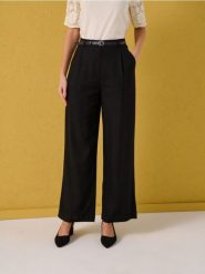 Spodnie wide leg z domieszką lnu - czarny. Czarne spodnie materiałowe damskie Sinsay, l, bez wzorów. Za 59.99 zł.