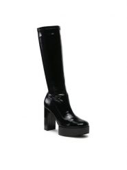 Jenny Fairy Kozaki GLOSSY-02KW Czarny. Czarne kozaki damskie Jenny Fairy, ze skóry, bez obcasa, na słupku. Za 134.99 zł.