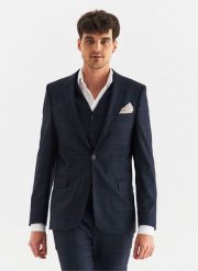 PAKO LORENTE – Granatowa marynarka garniturowa w kratę Windowpane. Marynarki męskie Pako Lorente, bez wzorów, z wiskozy. Za 699.99 zł.