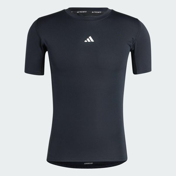 Koszulka TECHFIT Compression Training. Czarne koszulki sportowe męskie Adidas, l, bez wzorów, z dzianiny, bez kołnierzyka, bez ramiączek, do piłki nożnej, techfit (adidas). Za 149.00 zł.