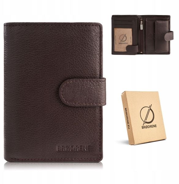 Brodrene Portfel męski skórzany brązowy G-28-BR. Brązowe portfele męskie Brødrene, bez wzorów. Za 90.75 zł.