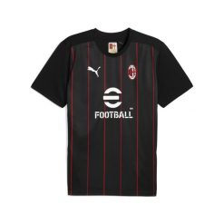 Męska koszulka przedmeczowa AC Milan PUMA Black For All Time Red. Czarne koszulki sportowe męskie Puma, m, bez wzorów, bez kołnierzyka, bez ramiączek, do piłki nożnej. W wyprzedaży za 177.00 zł.