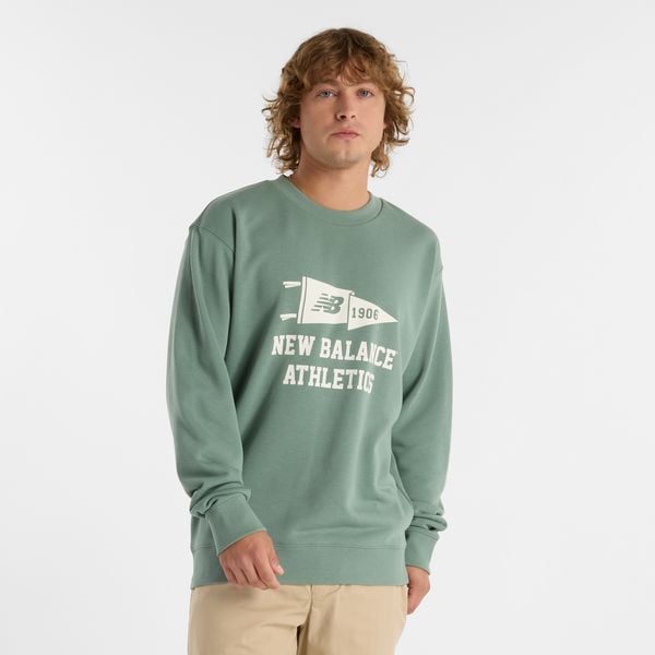 Bluza męska New Balance MT51929DKJ – zielona. Zielone bluzy sportowe męskie New Balance, m, bez wzorów, z bawełny, bez kaptura. Za 169.99 zł.