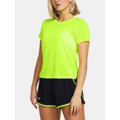 Koszulka do biegania damska Under Armour Launch. Zielone koszulki sportowe damskie Under Armour, bez wzorów, bez kołnierzyka, bez ramiączek, do biegania. Za 89.99 zł.