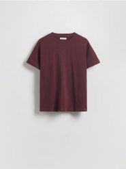 Bawełniany t-shirt regular - bordowy. Czerwone t-shirty damskie Reserved, l, bez wzorów, z bawełny, bez kołnierzyka. Za 29.99 zł.