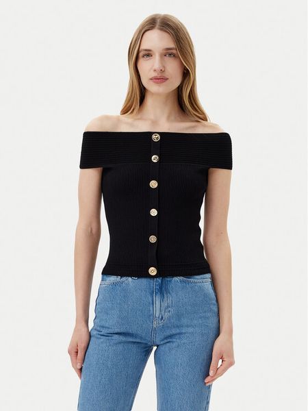 Morgan Sweter 251-MDONA M Czarny Regular Fit. Czarne swetry damskie Morgan, m, bez wzorów, z wiskozy, bez kołnierzyka, bez ramiączek, bez kaptura. Za 119.99 zł.
