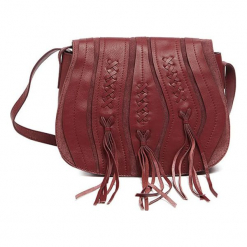 Skórzana torebka w kolorze bordowym - (S)28 x (W)23 x (G)10 cm. Brązowe torby na ramię damskie marki Tosca Blu. W wyprzedaży za 369.95 zł.