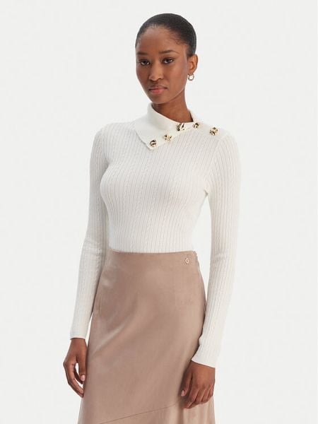 Guess Sweter W6RR07 Z2YK2 Écru Regular Fit. Białe swetry damskie Guess, m, z aplikacjami, z wiskozy, bez kołnierzyka, bez ramiączek, bez kaptura. Za 262.99 zł.