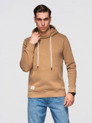 Męska bluza bawełniana dresowa BASIC kangurka z kapturem OM-SSBN-0270 - - Rozmiar: XL. Brązowe bluzy męskie Ombre Clothing, m, z aplikacjami, z bawełny, z kapturem. Za 169.99 zł.