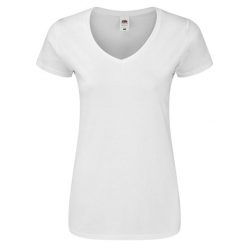 Koszulka Damska Iconic 140 Z Dekoltem V. Białe koszulki sportowe damskie Fruit of the Loom, xl, bez wzorów, bez kołnierzyka, bez ramiączek, trekkingowe. Za 35.99 zł.