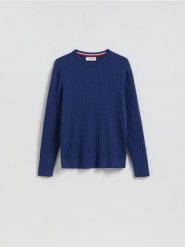 Strukturalny sweter z bawełną - niebieski. Niebieskie swetry przez głowę męskie Reserved, l, bez wzorów, z bawełny, bez kołnierzyka. Za 129.99 zł.