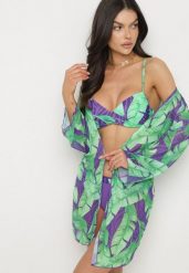 Fioletowe Bikini Biustonosz Majtki Typu Figi i Siateczkowa Narzutka w Liście Folarine. Fioletowe bikini damskie Born2be, na lato, l, bez wzorów. Za 84.99 zł.