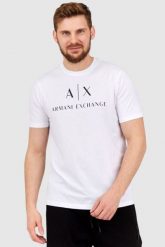 ARMANI EXCHANGE Biały t-shirt męski z czarnym logo, Rozmiar XL. Białe t-shirty męskie Armani Exchange, l, bez wzorów, prążkowane, bez kołnierzyka. W wyprzedaży za 121.99 zł.