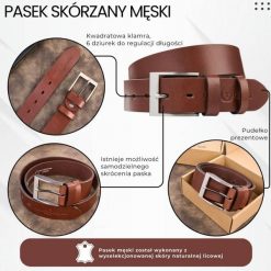 Pasek męski skórzany premium z klasyczną klamrą elegancki koniakowy 110 cm Paolo Peruzzi PG-08-CG-110. Paski damskie bez wzorów, z materiału, biznesowe. Za 79.00 zł.