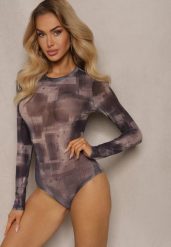 Szare Body z Siateczki z Długimi Rękawami i Wzorem Tie-Dye Itavia. Szare bluzki damskie Renee, l, bez wzorów, z jeansu, eleganckie, bez kołnierzyka, bez ramiączek. Za 69.99 zł.