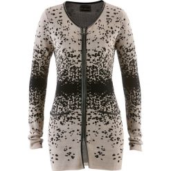 Długi sweter rozpinany z dzianiny żakardowej bonprix kamienisto-czarny wzorzysty. Kardigany damskie marki bonprix. Za 59.99 zł.