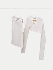 Mayoral Bluzka 6150 Écru Regular Fit. Bluzki dla dziewczynek Mayoral, bez wzorów, z bawełny, bez kołnierzyka, bez ramiączek. Za 79.99 zł.