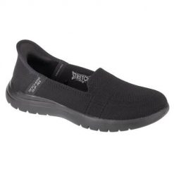 Buty do chodzenia damskie Skechers 138181BBK. Czarne obuwie sportowe damskie Skechers, bez wzorów, z materiału, trekkingowe. Za 548.00 zł.