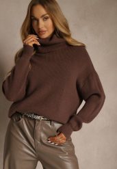 Brązowy Golf z Domieszką Wiskozy i Kaszmiru Azivara. Brązowe swetry damskie Renee, l, z aplikacjami, z jeansu, eleganckie, bez kołnierzyka, bez ramiączek, bez kaptura. Za 149.99 zł.