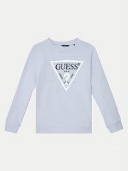 Guess Bluza J74Q10 KAUG0 Błękitny Regular Fit. Niebieskie bluzy dla dziewczynek Guess, z aplikacjami, z bawełny, bez ramiączek, bez kaptura. Za 89.99 zł.