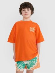 4F T-shirt oversize z nadrukiem chłopięcy - pomarańczowy 122 (6-7 lat). Brązowe t-shirty dla chłopców 4f, bez wzorów, z bawełny, bez ramiączek. W wyprzedaży za 29.99 zł.
