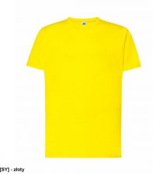 T-shirt JHK TSRA 150 - męski z krótkim rękawem wzmocniony lycrą ściągacz, 100% bawełna, 155-160g - złoty 3XL. Żółte t-shirty męskie JHK, m, bez wzorów, z bawełny, bez kołnierzyka. Za 25.10 zł.