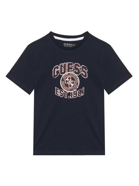 Guess T-Shirt L6RI13 K8HM4 Granatowy Regular Fit. Niebieskie t-shirty dla chłopców Guess, z aplikacjami, z bawełny, bez ramiączek. Za 74.99 zł.