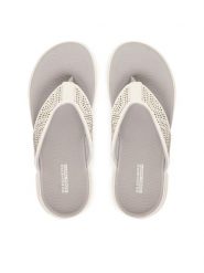 Skechers Japonki 140184/WHT Biały. Białe klapki damskie Skechers, bez wzorów, z materiału, bez obcasa. Za 199.99 zł.