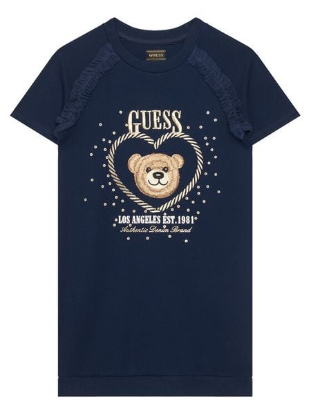 Guess Sukienka codzienna K6RK01 KAUH0 Granatowy Regular Fit. Niebieskie sukienki dla dziewczynek Guess, z aplikacjami, bez ramiączek. Za 194.99 zł.