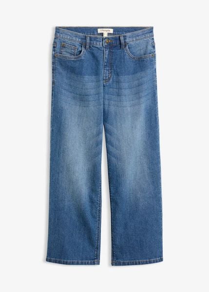 Jeansy wide leg, średni stan. Czarne jeansy damskie bonprix. Za 124.99 zł.