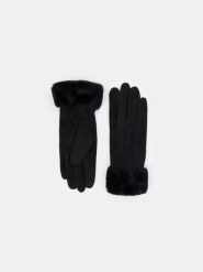 Rękawiczki z futerkiem ozdobnym - czarny. Czarne rękawiczki damskie Sinsay, bez wzorów. Za 25.99 zł.