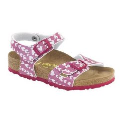 Sandały w kolorze różowo-białym ze wzorem. Sandały dziewczęce marki Birkenstock. W wyprzedaży za 179.95 zł.