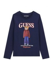 Guess Bluzka J6BI12 K5793 Granatowy Regular Fit. Niebieskie bluzki dla dziewczynek Guess, z aplikacjami, z bawełny, bez kołnierzyka, bez ramiączek. Za 114.99 zł.