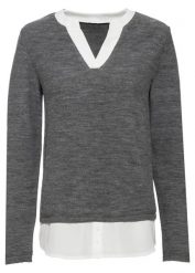 Cienki sweter z koszulową wstawką. Czerwone swetry damskie bonprix, bez wzorów, bez kołnierzyka, bez ramiączek, długie, bez kaptura. Za 114.99 zł.