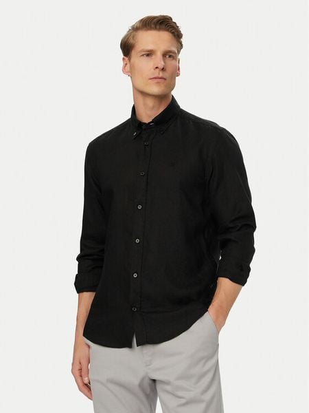 BOSS Koszula H-Liam 50556077 Czarny Regular Fit. Czarne koszule męskie Boss, l, bez wzorów, ze lnu, bez kołnierzyka, bez ramiączek. Za 364.99 zł.