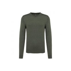 Sweter z dekoltem w kształcie litery V Kariban. Szare swetry przez głowę męskie KARIBAN, m, bez wzorów, z bawełny, bez kołnierzyka. Za 136.50 zł.