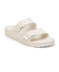 Klapki damskie Birkenstock Arizona Eva. Białe klapki damskie Birkenstock, bez wzorów, z materiału, klasyczne, bez obcasa. Za 284.00 zł.