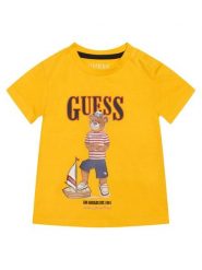 Guess T-Shirt N6GI04 K8HM4 Żółty Regular Fit. Żółte t-shirty dla chłopców Guess, z aplikacjami, z bawełny, bez ramiączek. Za 94.99 zł.