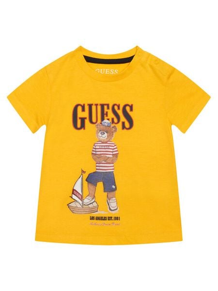 Guess T-Shirt N6GI04 K8HM4 Żółty Regular Fit. Żółte t-shirty dla chłopców Guess, z aplikacjami, z bawełny, bez ramiączek. Za 80.99 zł.