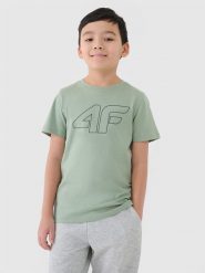 4F T-shirt z nadrukiem chłopięcy - turkusowy 122 (6-7 lat). Niebieskie t-shirty dla chłopców 4f, bez wzorów, z bawełny, bez ramiączek. Za 39.99 zł.