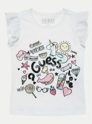 Guess T-Shirt K4GI17 K6YW1 Biały Regular Fit. Białe t-shirty i topy dla dziewczynek Guess, z aplikacjami, z bawełny, bez ramiączek. Za 159.99 zł.