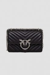 PINKO Czarna kopertówka damska ze srebrnymi okuciami Love One Mini DC. Czarne kopertówki damskie Pinko, bez wzorów, eleganckie, bez dodatków. W wyprzedaży za 1,129.99 zł.