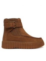 Clarks Botki Torhill Buckle 26327988 Brązowy. Brązowe botki damskie Clarks, ze skóry, bez obcasa, na płaskiej podeszwie, bez zapięcia. Za 569.99 zł.
