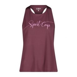 Damski tank top CMP. Fioletowe koszulki sportowe damskie CMP, bez wzorów, bez kołnierzyka, bez ramiączek, trekkingowe. W wyprzedaży za 106.65 zł.