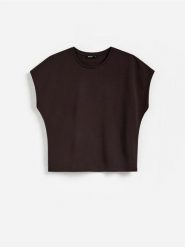 T-shirt z modalem - ciemnobrązowy. Brązowe t-shirty damskie Reserved, l, bez wzorów, z dzianiny, bez kołnierzyka. Za 69.99 zł.