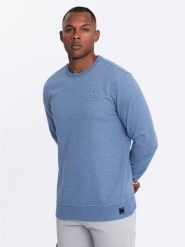 Melanżowa bluza dresowa męska z wyszywanym logotypem – indygo V4 OM-SSNZ-0163 - XXL. Bluzy męskie Ombre Clothing, l, z aplikacjami, z bawełny, bez kaptura. W wyprzedaży za 89.99 zł.