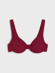 Jednolita góra bikini z wykończeniem typu shell - bordowy. Czerwone bikini damskie Sinsay, l, bez wzorów. Za 29.99 zł.