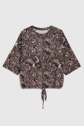 Bluzka z motywem paisley brązowa. Brązowe bluzki damskie MOODO, l, bez wzorów, z elastanu, bez kołnierzyka, bez ramiączek. Za 89.99 zł.