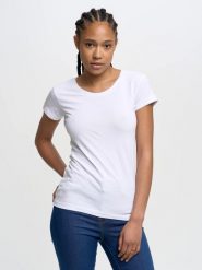 Koszulka damska z bawełny supima biała Supiclassica 101. Białe t-shirty damskie Big Star, l, bez wzorów, z bawełny, klasyczne, bez kołnierzyka. Za 99.99 zł.