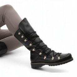 Botki damskie Kampa, cholewka ze skóry naturalnej wnętrze ocieplane i sznurowane, czarne, Z662-417. Czarne botki damskie KAMPA, na zimę, z materiału, eleganckie, bez obcasa, bez zapięcia. Za 329.00 zł.